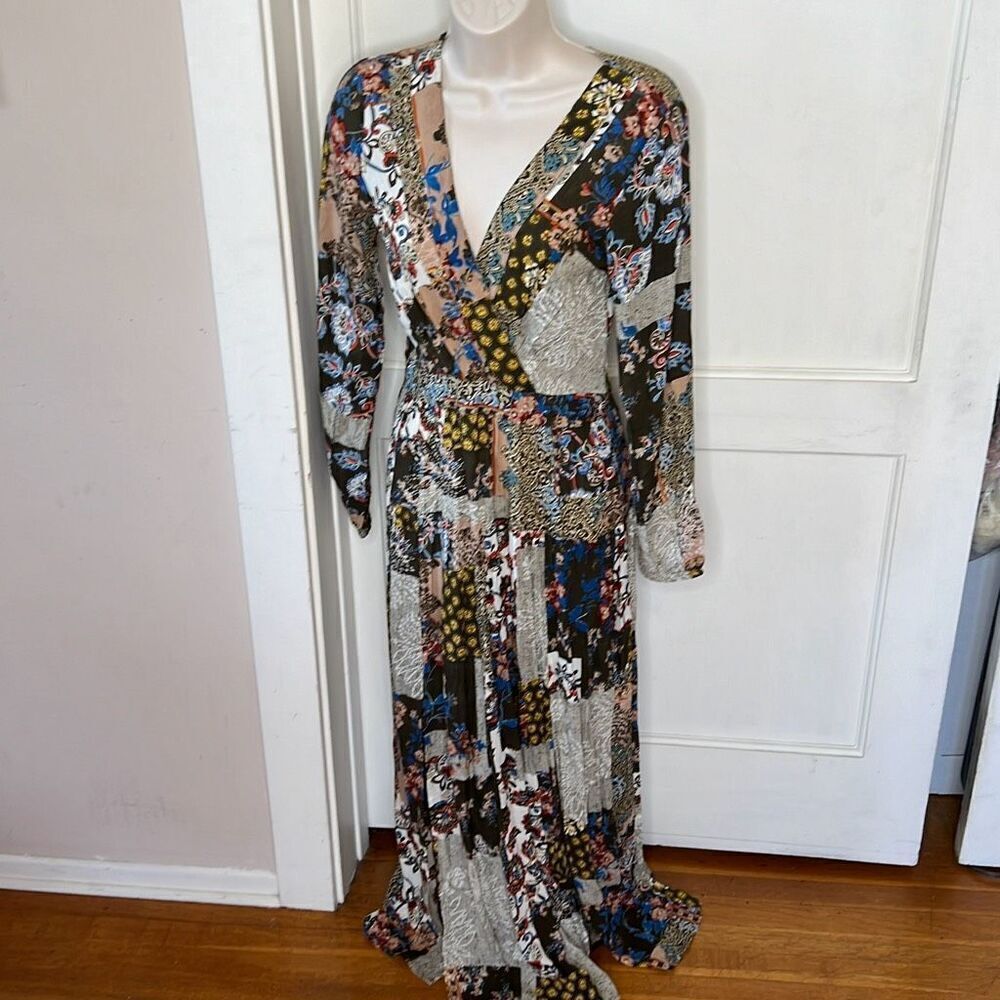 Raga Bohemian Long Sleeve Patchwork Maxi Dress Size Small NWT